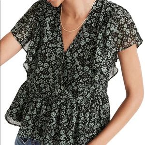 Georgette Ruffle-Sleeve Peplum Top NWT